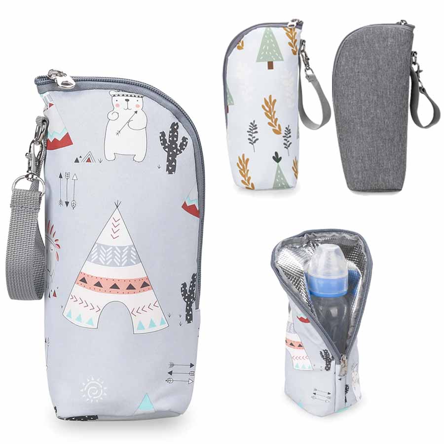 Portable Baby Bottle Warmer Bag Garrafa infantil, Alumínio Foil Isolation Outing Stroller Pendurado Saco para copos de armazenamento