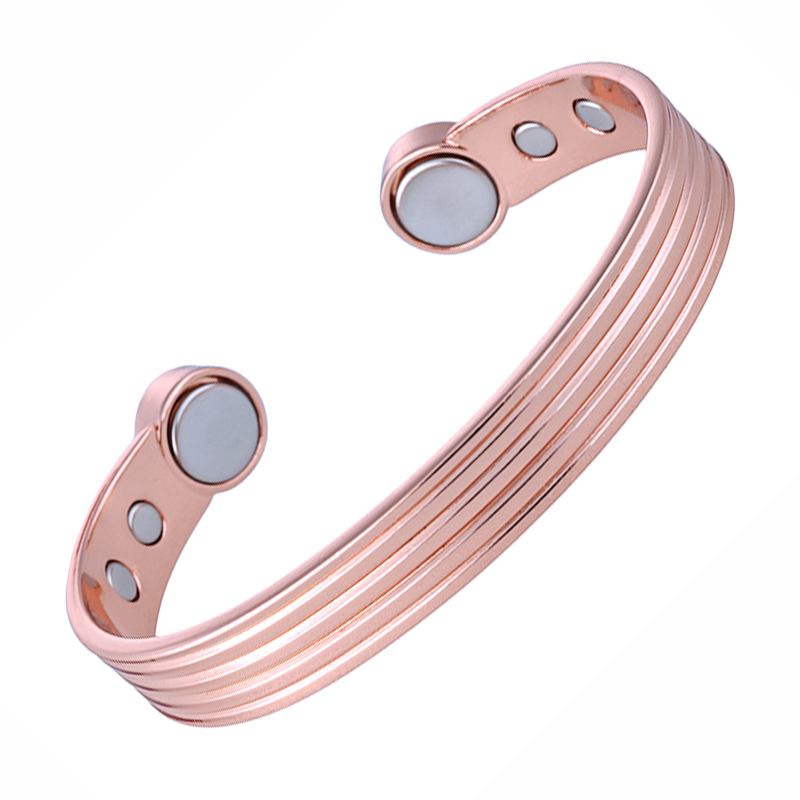ทองแดงบริสุทธิ์สร้อยข้อมือสําหรับผู้ชายผู้หญิง Rose Gold สีปรับกําไลข้อมือข้ออักเสบสุขภาพ Big แม่เหล็กเครื่องประดับ