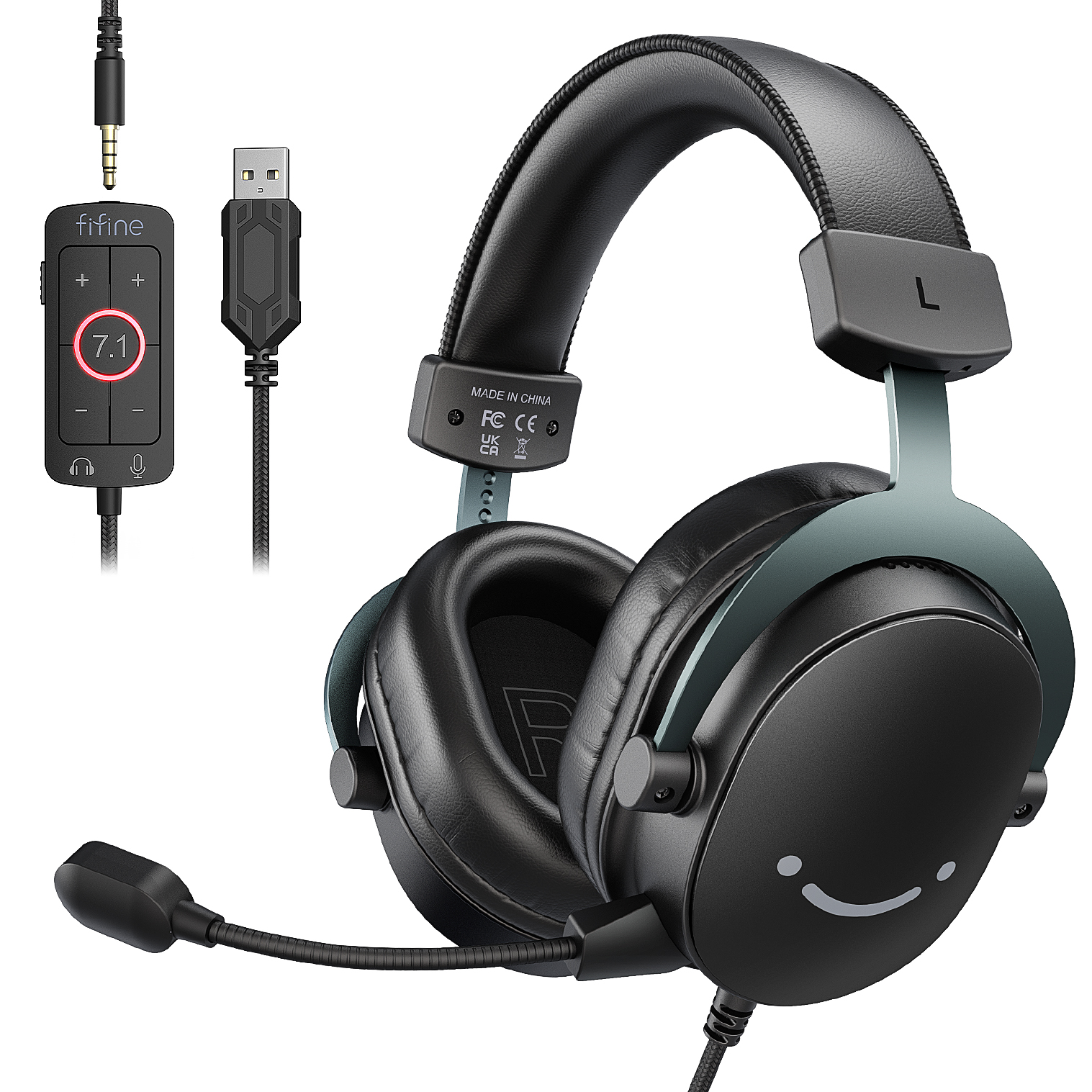 FIFINE Headset, 3,5-mm-Klinkenstecker und USB-Kopfhörer mit 7.1-Surround-Sound/Lautstärkeregler/Stummschalter für PC/MAC/PS4/PS5 Mixer-H9