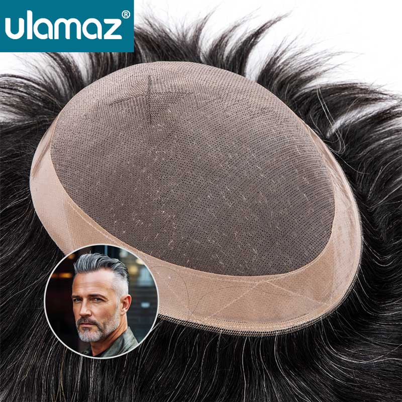 Longue durée de vie Mono perruque homme Double noeuds toupet hommes perruque cheveux humains 6 pouces système de cheveux pour hommes capillaire mâle prothèse de cheveux
