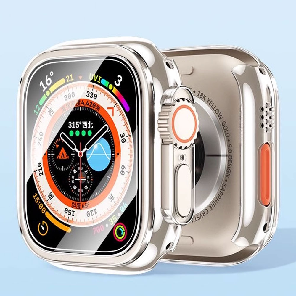 กระจก + เคสสำหรับ Apple Watch อัลตร้า49มม. พีซีบั๊มเปอร์ + อุปกรณ์เสริมหรูหรากระจกนิรภัยสำหรับแอปเปิ้ลวอทช์อัลตร้า2ฝาครอบกล่อง
