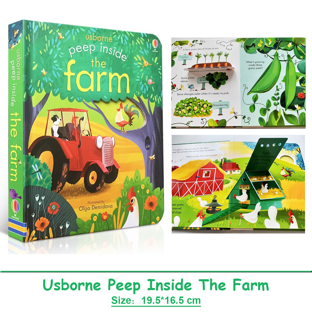 Usborne Peep Inside The Farm 3D フラップ モンテッソーリ英語の本 子供向け読書 自然知識絵本