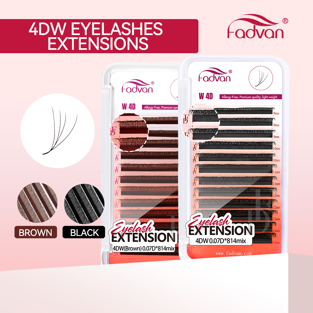 ขนตาปลอม FADVAN 4D W สีดำ/น้ำตาล ขนตาแบบพัดสำเร็จรูป 4D  0.07 C/D/L/M  ขนตาธรรมชาติ นุ่ม ฟู รูปทรง W