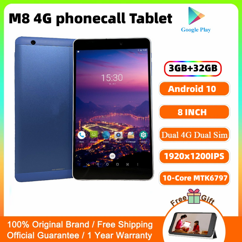 8-дюймовый M8 4G Phonecall Android 10 планшет MTK6797 10-ядерный процессор 1920x1200 пикселей 3 ГБ ОЗУ 32 Гб ПЗУ WIFI GPS Bluetooth 4,2