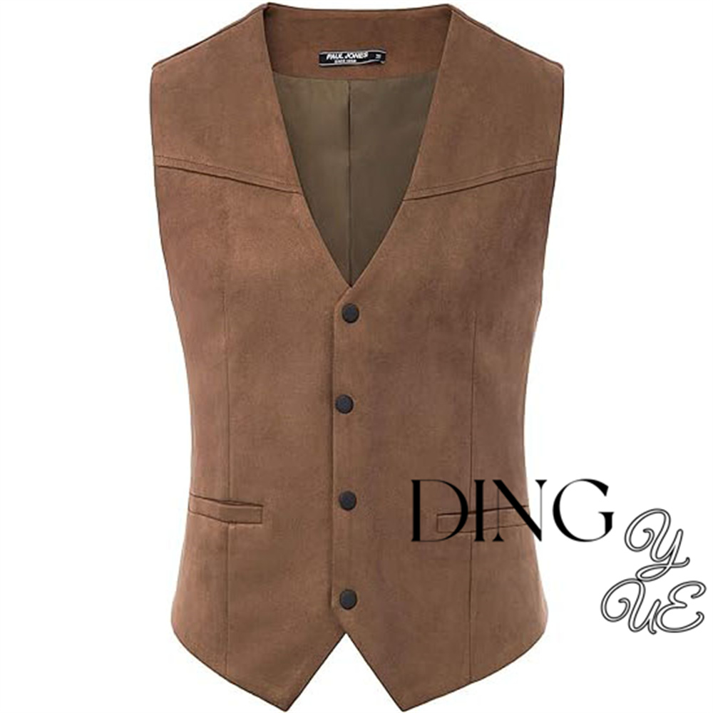 Heren Suède Leren Pak Vest Casual Western Vest V-Hals Drukknoop Knoopsluiting Mouwloze Jas