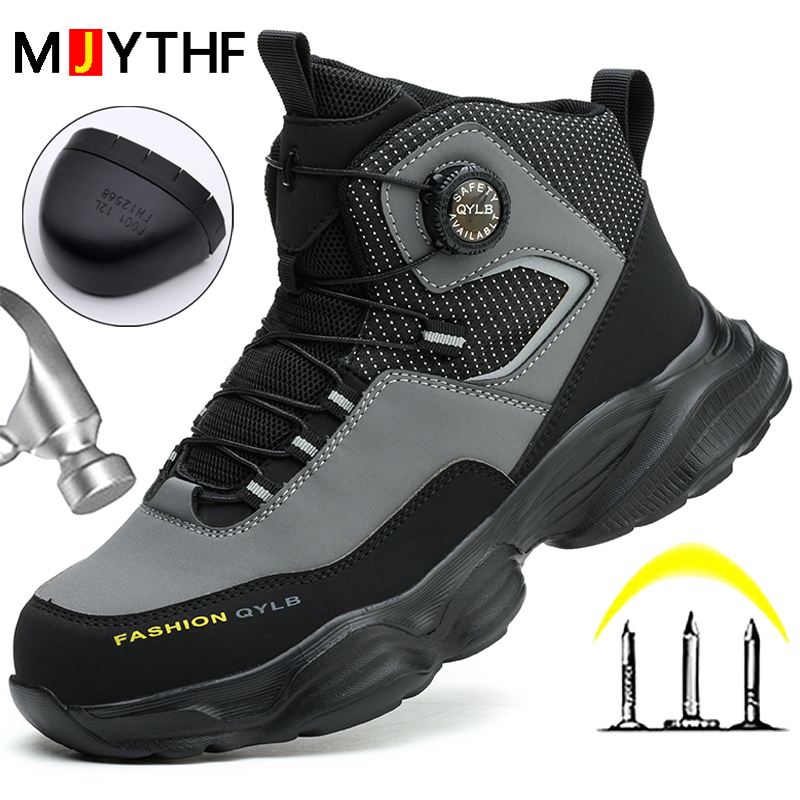 Sepatu Keselamatan Pria dengan Tombol Putar, Sepatu Kerja, Sneakers Pria, Sepatu Baja Anti Tusuk, Sepatu Anti Rusak