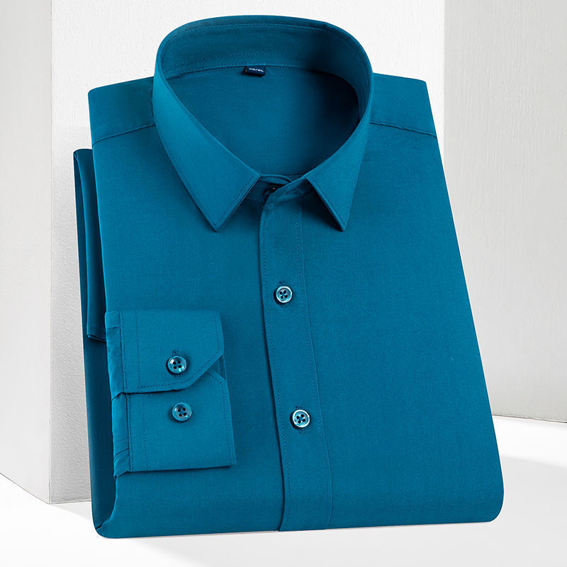 Nieuwe effen kleur professionele slijtage anti-rimpel heren business casual sociaal shirt met lange mouwen gratis strijken slanke gentleman demeanor