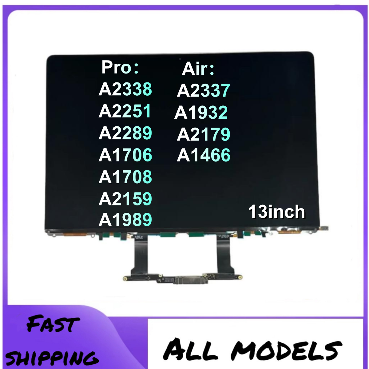 Panel de pantalla LCD de 2013- 2020 años para MacBook Air Pro 13 ''A2337 A2338 A1932 A2179 /A1706 A1708 A2159 A2251 A2259 A1989 solo LCD