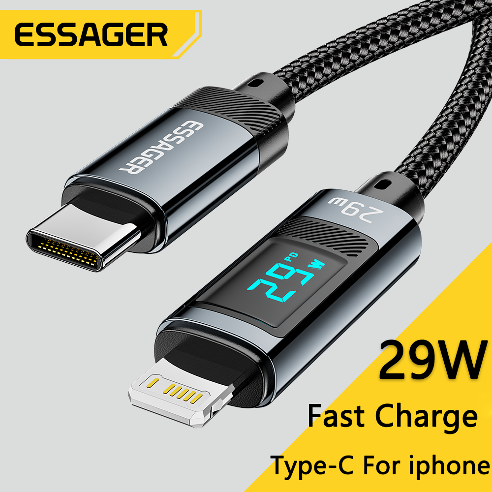 Essager PD 29W USB Type C câble pour iPhone 14 13 12 Pro Max chargeur de Charge rapide pour MacBook IPad Lightning câble d'affichage numérique