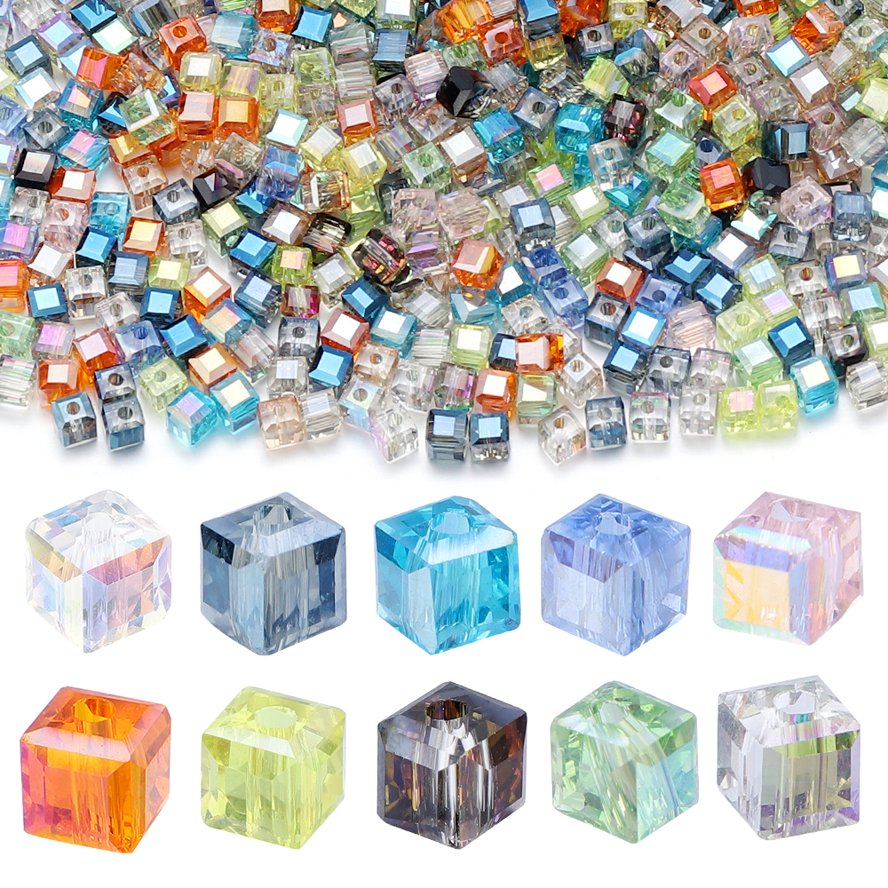 50 pçs 4/6/8mm quadrado facetado contas de cristal vidro solto espaçador cubo contas para fazer jóias diy pulseira acessórios atacado
