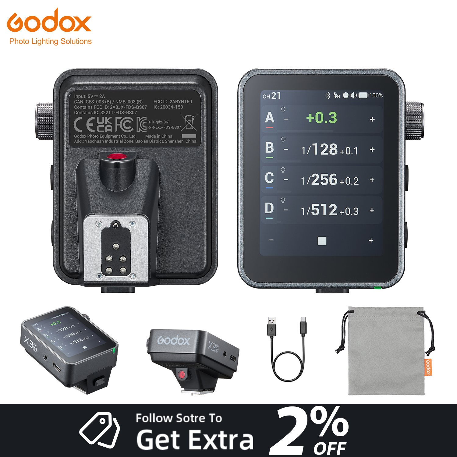 Godox X3 PRO X3PRO 2.4GHz TTL HSS Trigger do Canon Nikon Sony Fuji OLYMPUS z ekranem dotykowym OLED i sterowaniem przez Bluetooth przez aplikację.