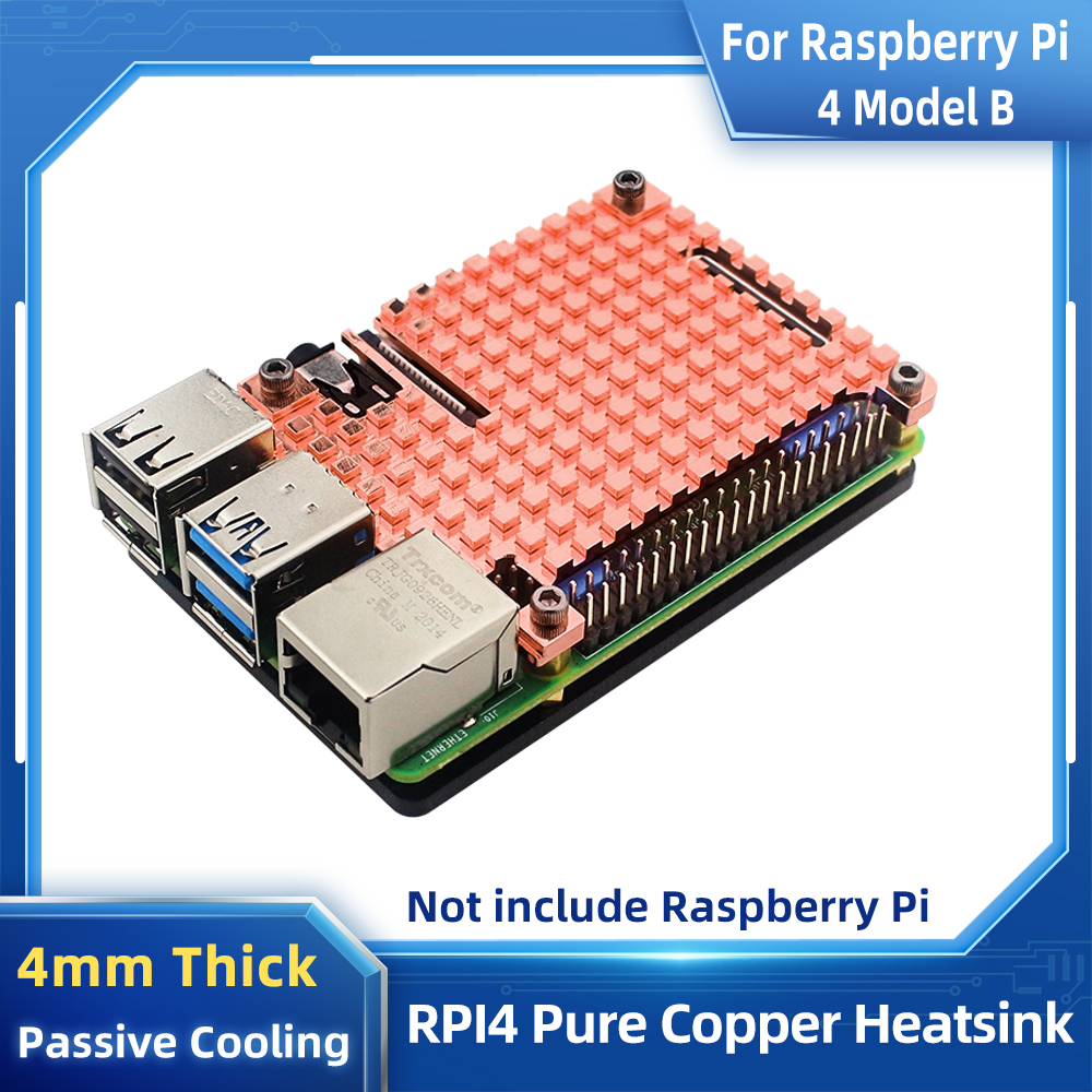 Raspberry Pi 4, disipador térmico de cobre puro, carcasa de Metal, carcasa de refrigeración pasiva, carcasa de cobre de 4mm para Raspberry Pi 4 modelo B 4B