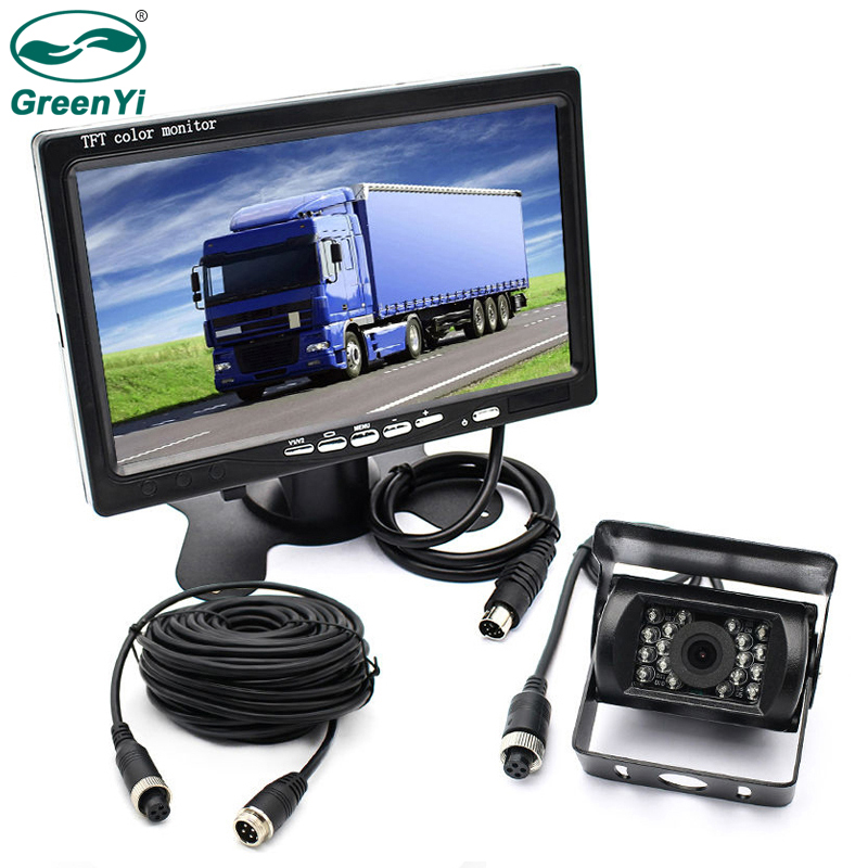 GreenYi รถ IR LED Back Up กล้องมองเวลาถอยหลัง4-Pin + 7 "TFT LCD สีด้านหลัง800*480สำหรับรถบรรทุก RV