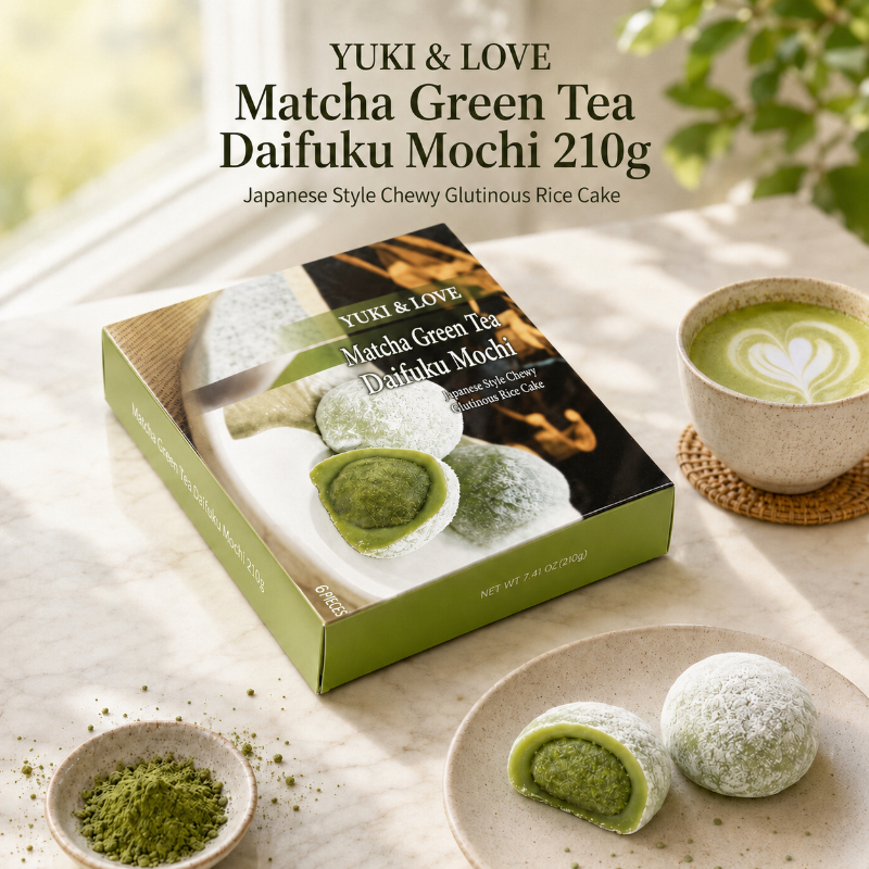 Cadeaubox Traditionele Taiwanese zoete lekkernij YUKI&LOVE 210g Japanse groene thee Matcha Daifuku Mochi Kauwbaar zacht kleefrijstcake snack