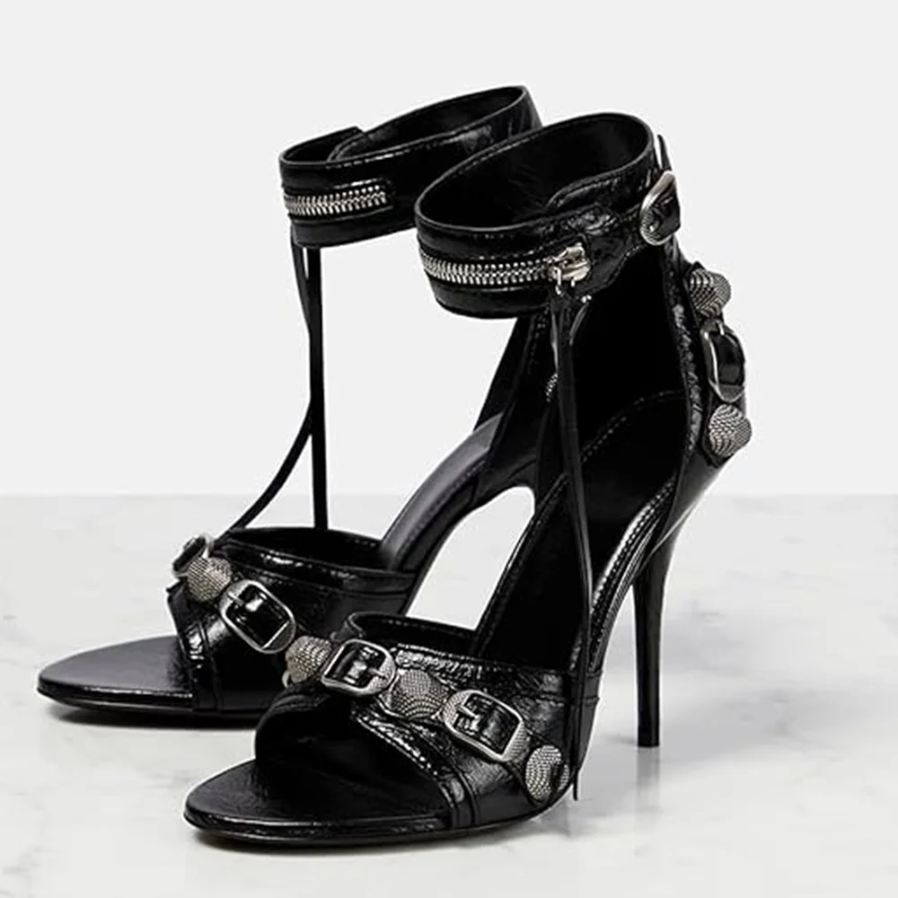 Metall Niet Zipper Dekoration Sandalen Sexy Spitz Dünne Ferse Solide Abdeckung Ferse Neue Arrivlas Mode Frauen Moderne Schuhe