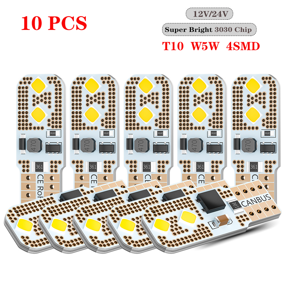 DXZ-Ampoules LED W5W T10, 12V, 24V, Canbus 3030, 4-SMD, 6000K, Blanc, 194, 168, Lumières Intérieures de Voiture, Carte Bretonne, Lampe de Signalisation de Stationnement existent, 10 Pièces