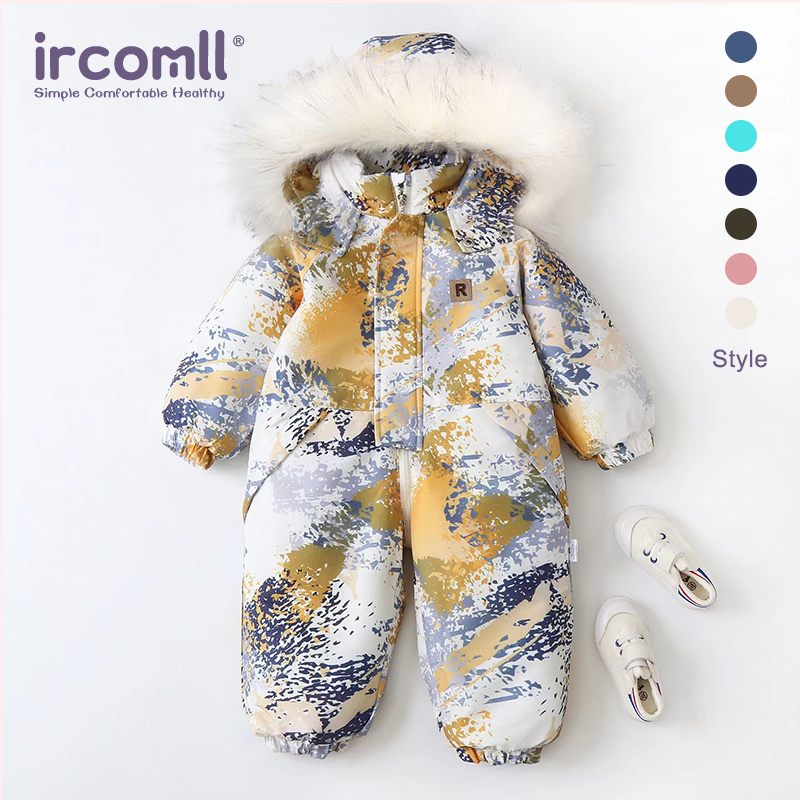 Ircomll Winter Kid's Hooded Romper Lightweight Baby Girls Boys Snowsuit Ski Fur Lining Windproof Jumpsuit Children's Outwear