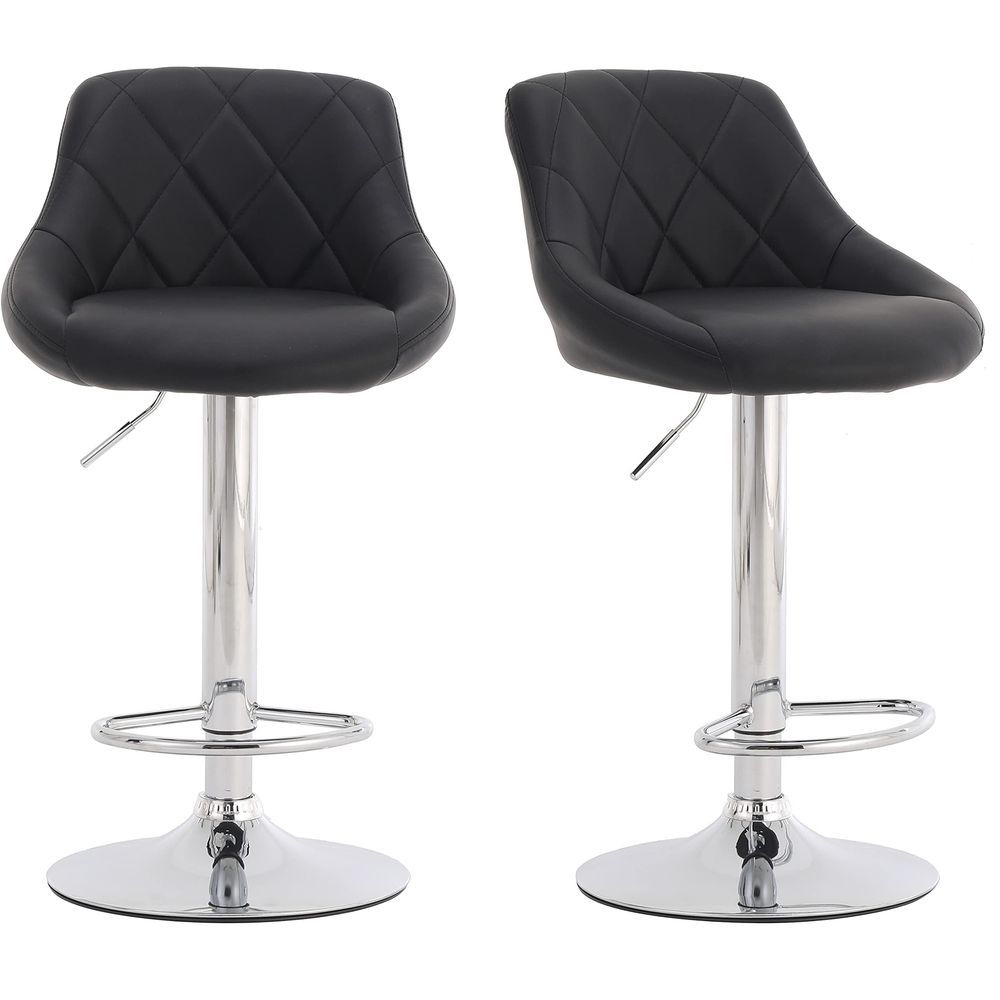 Set of 2 Modern Bar Stools, Adjustable Swivel Gas Lift, Leatherette Exterior, Chrome Footrest amp Base for Kitchen, Breakfast B