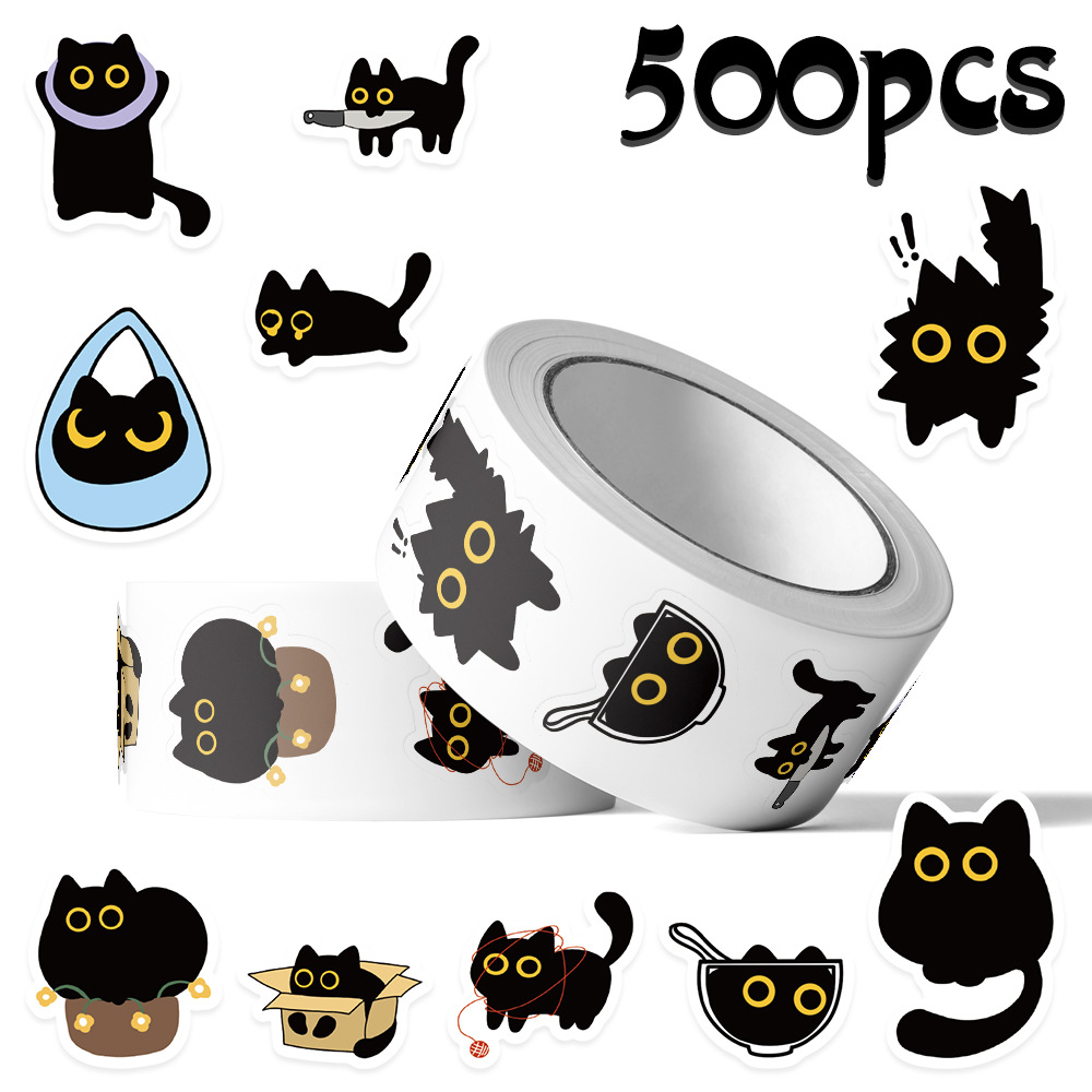 500 PCC/ม้วนสติกเกอร์แมวน่ารัก DIY Graffiti สติกเกอร์ซองจดหมายสติกเกอร์ปิดผนึกเครื่องเขียนเด็กรางวัลสติกเกอร์ตกแต่ง