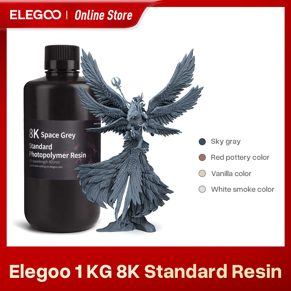 Смола для 3D-принтера ELEGOO 8K, 405 нм, стандартная фотополимерная смола, УФ-отверждаемая смола, лучшая для 3D-принтера SATURN 2 8K, космический серый 1000 г