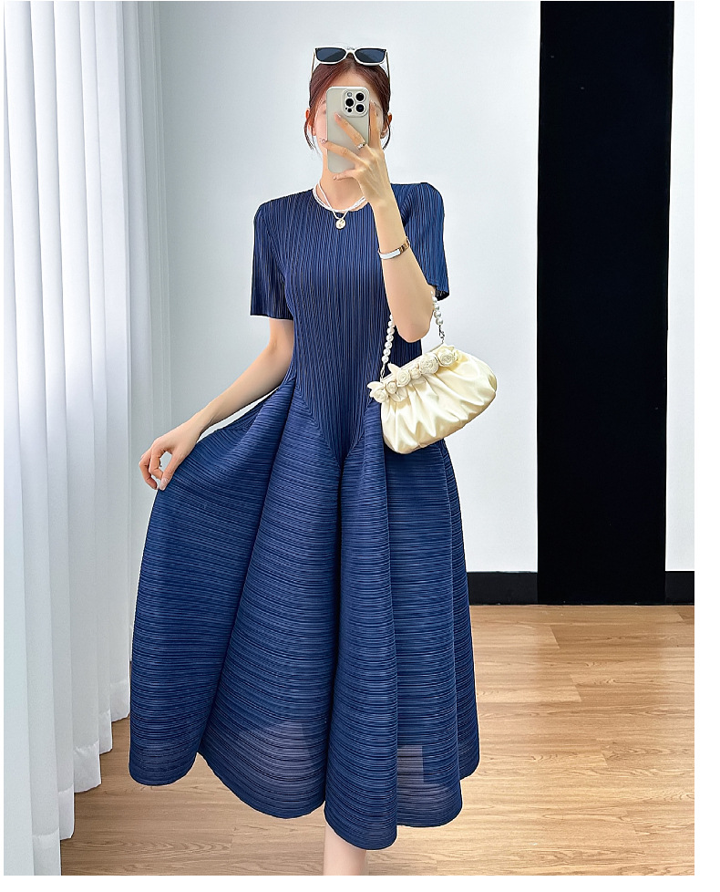 Ata Yake-Robe Plissée à Manches Courtes pour Femme, Slim, Mi-Longue, Été 2024, Y2k