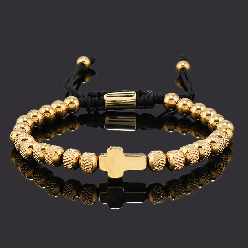 Bracelet de luxe à breloques croisées en acier inoxydable pour hommes et femmes, bijoux en perles en acier titane, cadeau