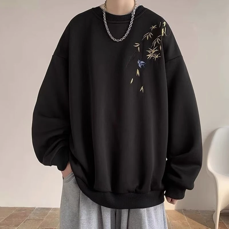 Nuevo M-8XL con estampado de pájaro chino para hombre, sudadera de gran tamaño, ropa holgada de manga larga a la moda para parejas
