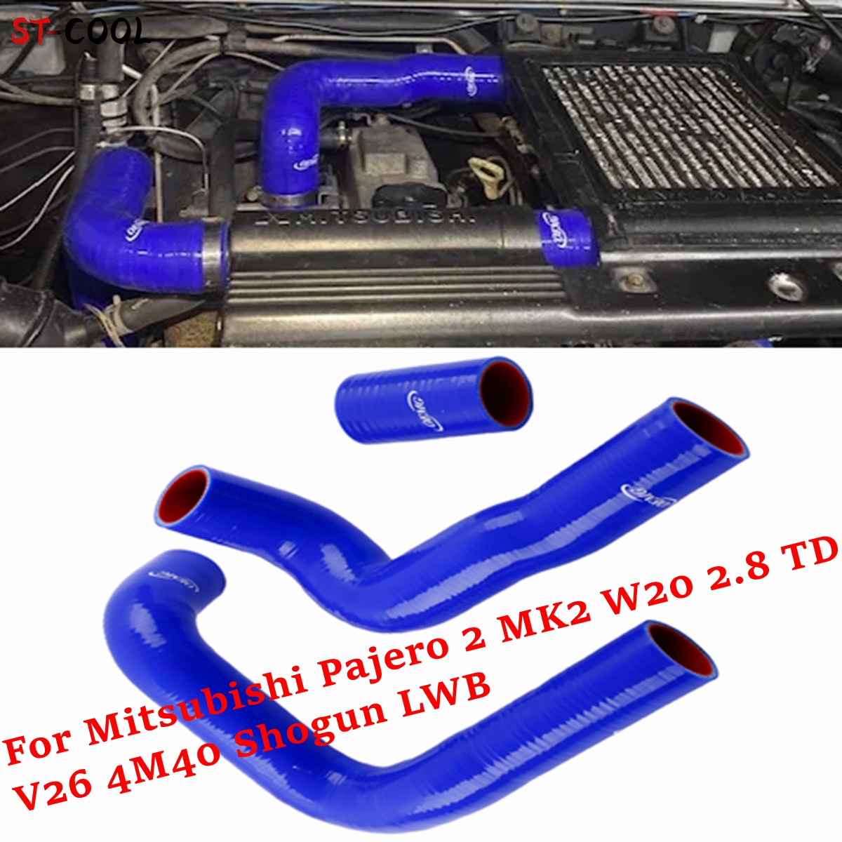 Intercooler Hoses For Mitsubishi Pajero 2 MK2 W20 V26 4M40 2.8 TD Shogun LWB Silicone Tubes Kit Piping 4-Ply 3Pcs 11 Colors