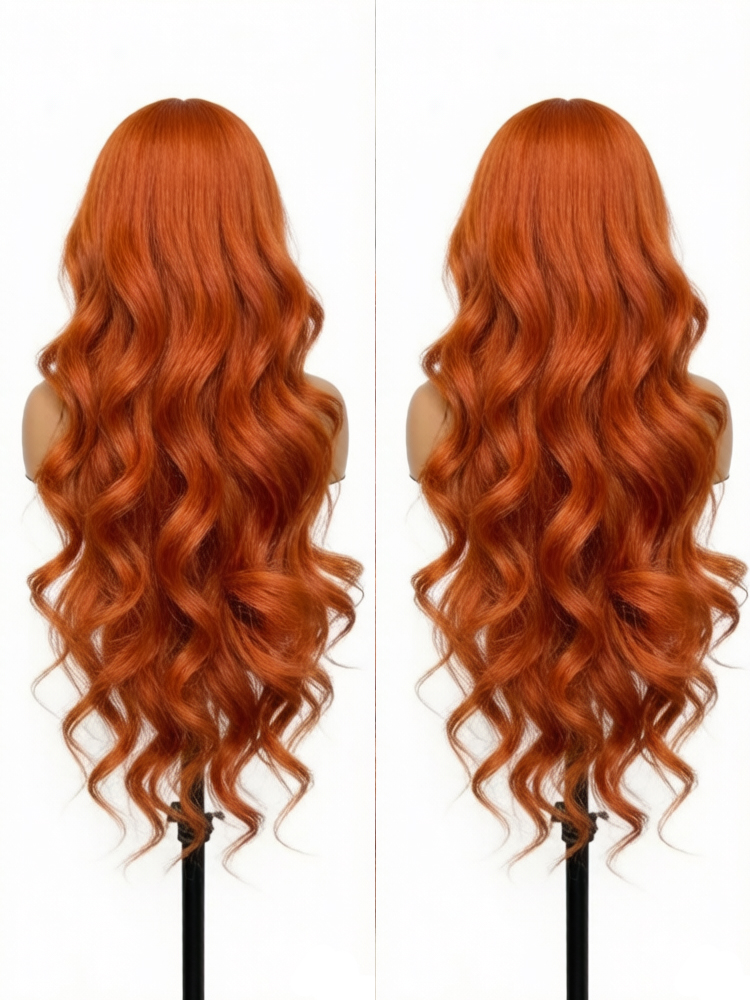 Parrucca HD Ginger Orange Body Wave 13x6 con pizzo trasparente frontale, capelli umani per donna, effetto Water Wave # Parrucche in Capelli Umani Vietnamiti Colorati 350, Frontale in Pizzo 13x4, Pre-Piumate con Attaccatura Naturale, Densità 230%