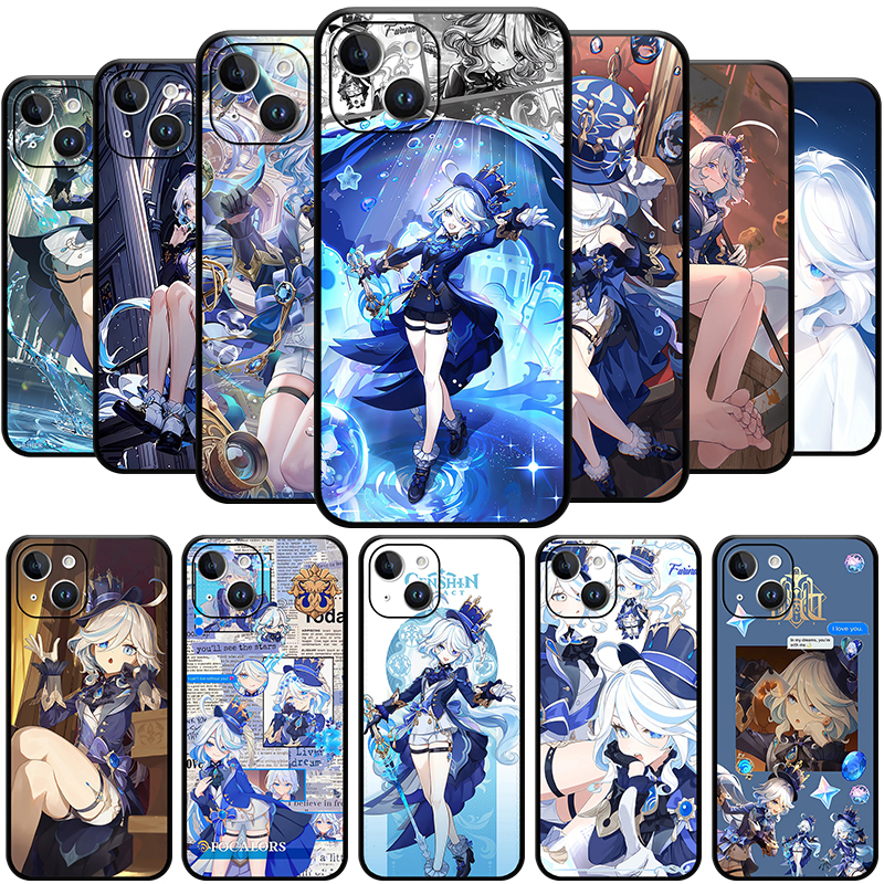 Furina-iphone、かわいいキャラクター、クライオ、5スター、15、14、13、12、11 pro max、mini、xs max、se3、2、7用のgenすねインパクト電話ケース8プラス