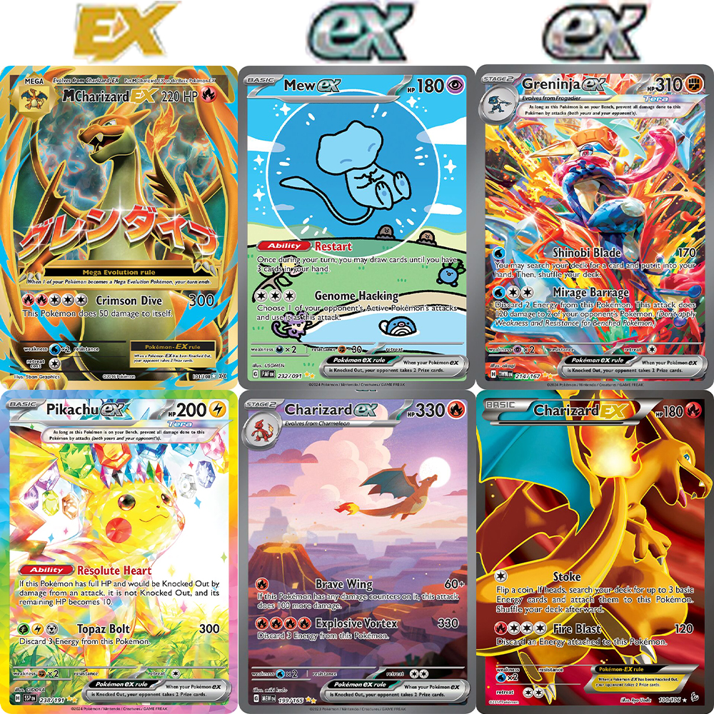 Карты PKM Proxy EX HolographicM Charizard-EX/ Mew/Greninja/Pikachu/Charizard/M Charizard/ex PTCG Коллекция игр Карты Игровые игрушки