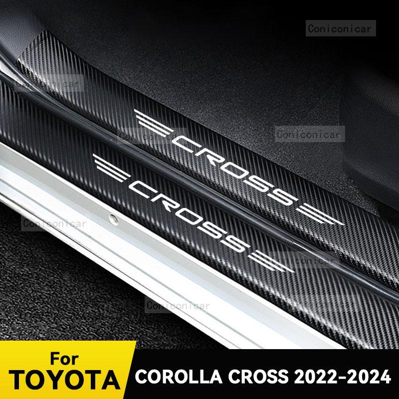 Plaque de seuil de porte de voiture, décor de pédale en Fiber de carbone, autocollant de protection étanche, accessoires pour TOYOTA COROLLA CROSS 2022 – 2024
