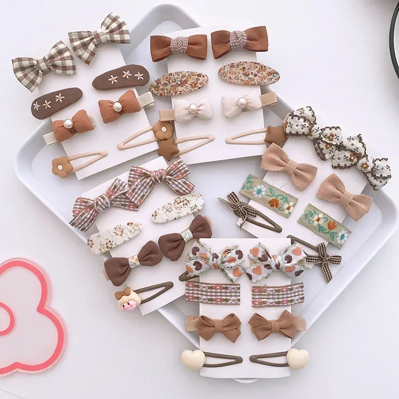4/8 Uds. Pasador de pelo de Color café coreano, pinzas para el pelo de princesa de tela tejida con lazo para niños, sombreros para niñas, accesorios para el cabello para niños