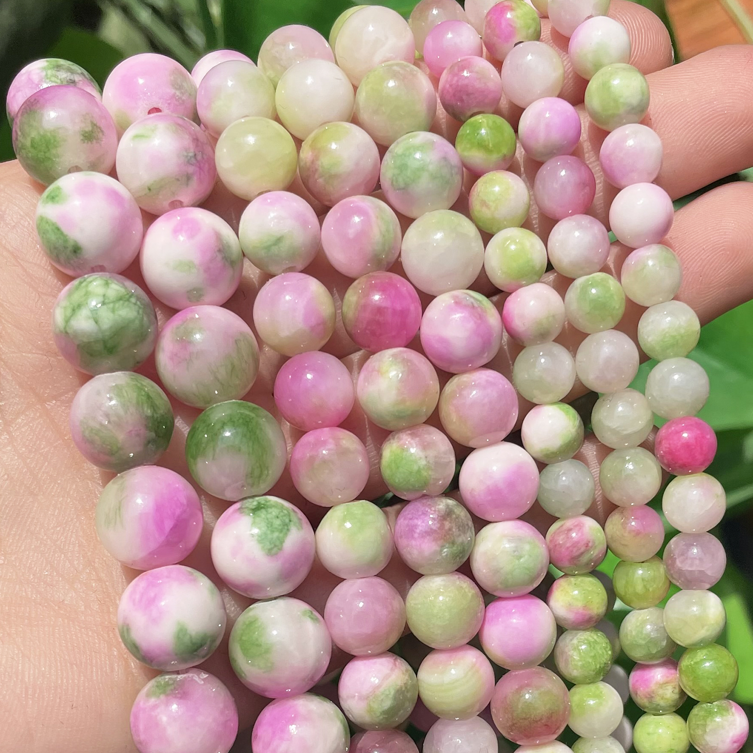 Cuentas de piedra Natural, Jades persas rosas, verdes y blancos, cuentas espaciadoras sueltas redondas para fabricación de joyería, costura, collar de pulsera Diy
