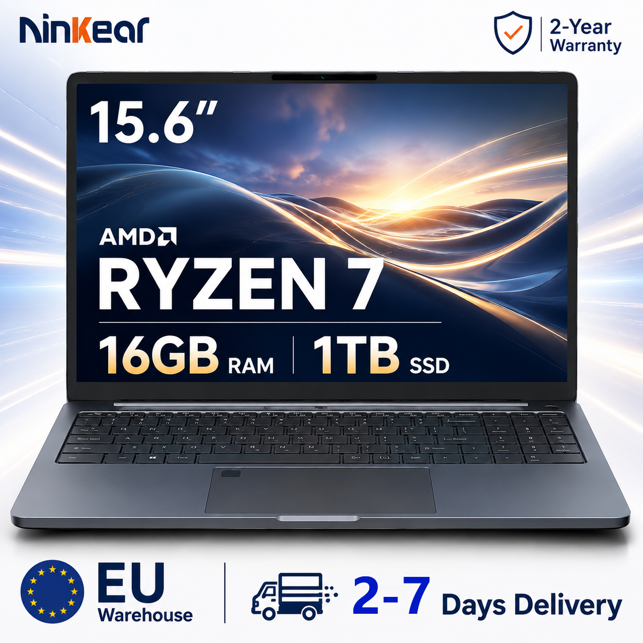 Laptop Ninkear A15 Plus AMD Ryzen 7 5825U 16GB RAM 1TB SSD 15,6-calowy ekran FHD IPS Windows 11 WiFi 6 Czytnik linii papilarnych Podświetlana klawiatura Metalowy laptop biznesowy