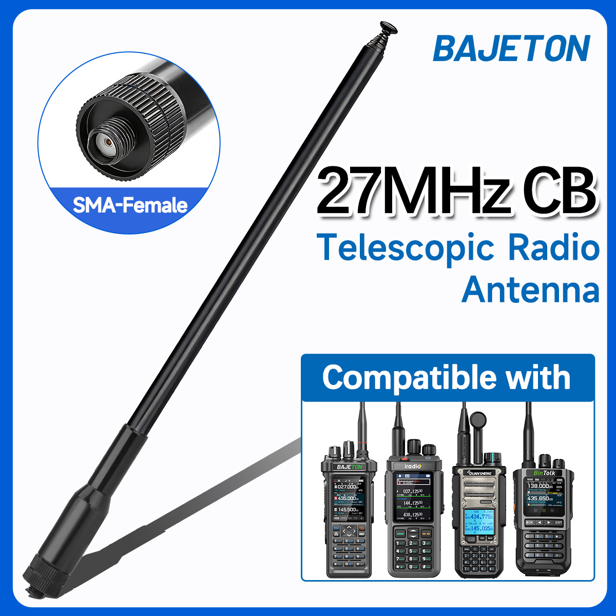 BAJETON 27MHz SMA-メス型 ハンドヘルド伸縮式CB無線アンテナ Radtel RT-950Pro BAJETON BJ-9000 BJ-7800 BJ-8300トランシーバー用