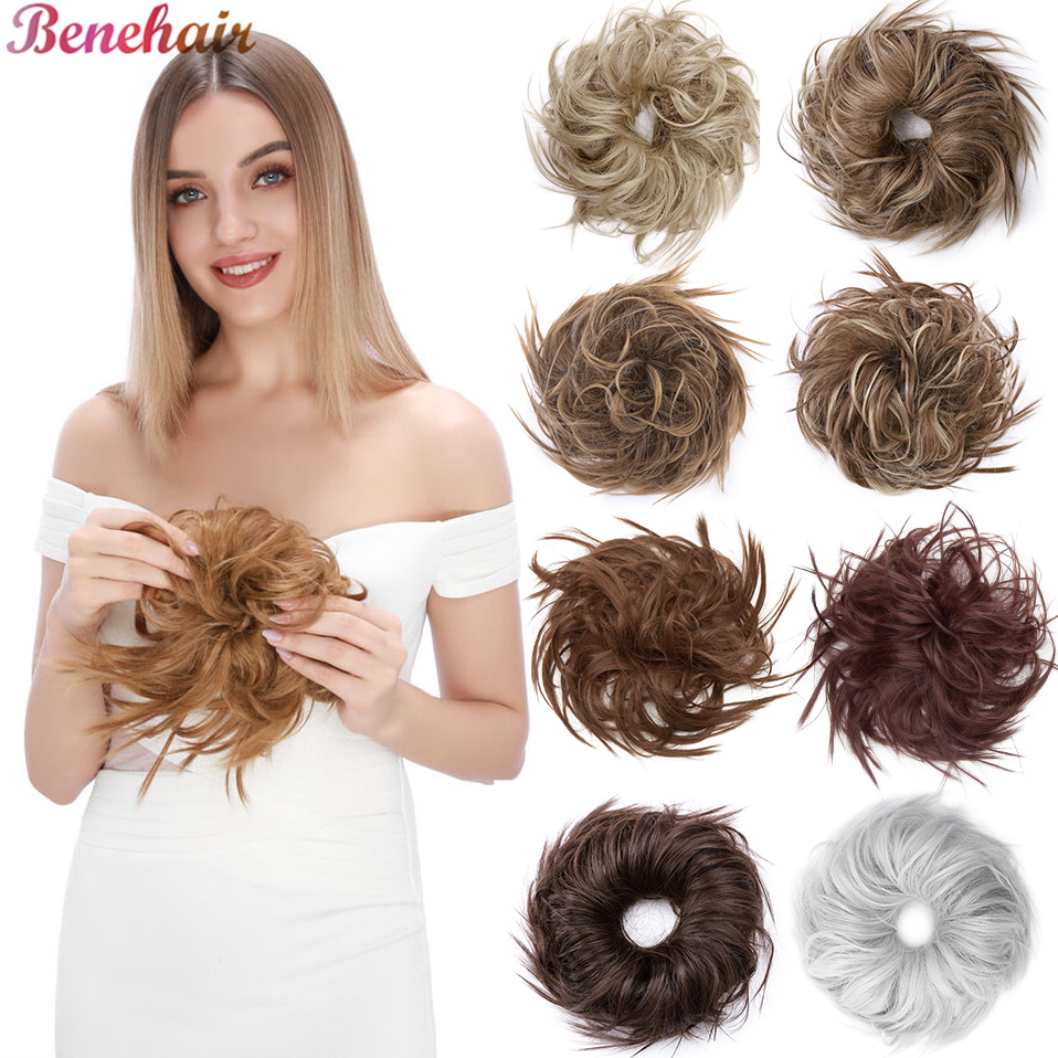 BENEHAIR moño de pelo desordenado pieza de cabello para mujeres esponjoso despeinado Updo Scrunchies sintético ondulado cola de caballo 45g
