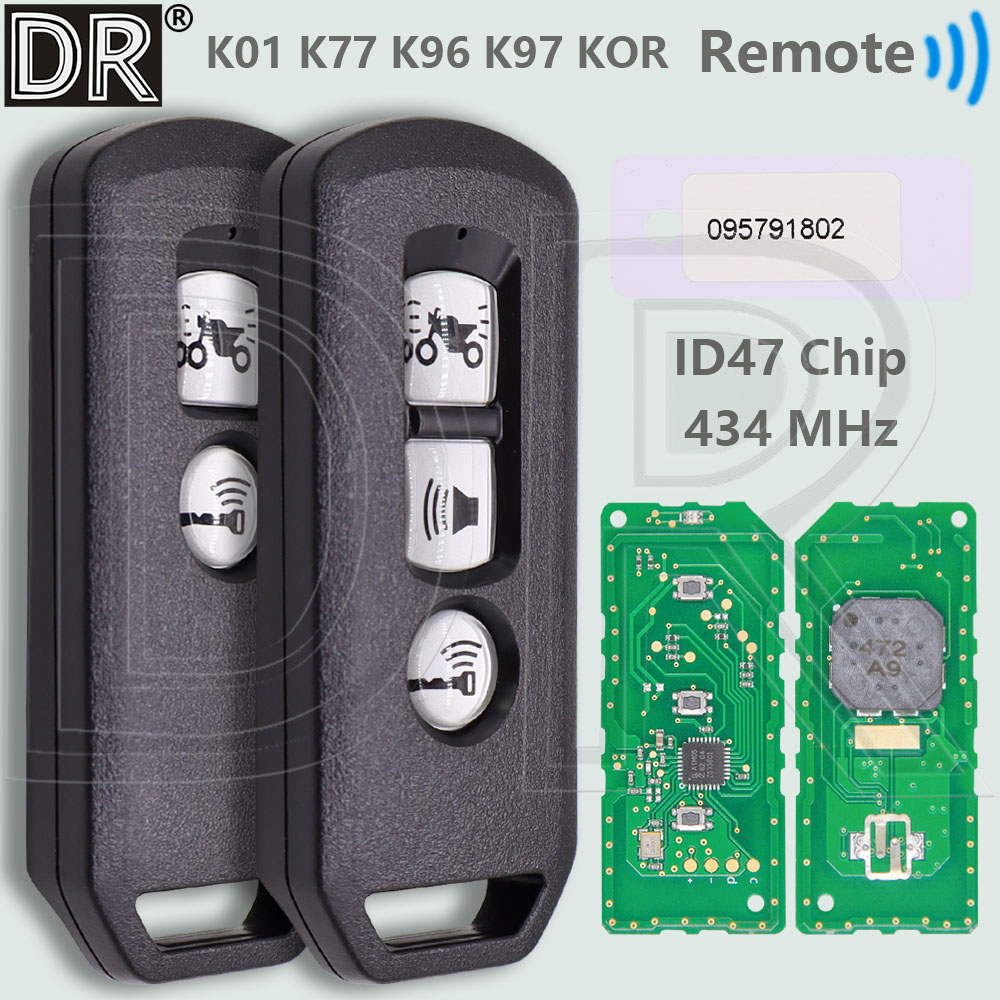 Clé télécommande de voiture DR 35111-K01/K77/K96/K97/KOR ID47, 433MHz, pour Honda moto Scooter ADV SH 125i 150i 300i PCX150 Forza 300