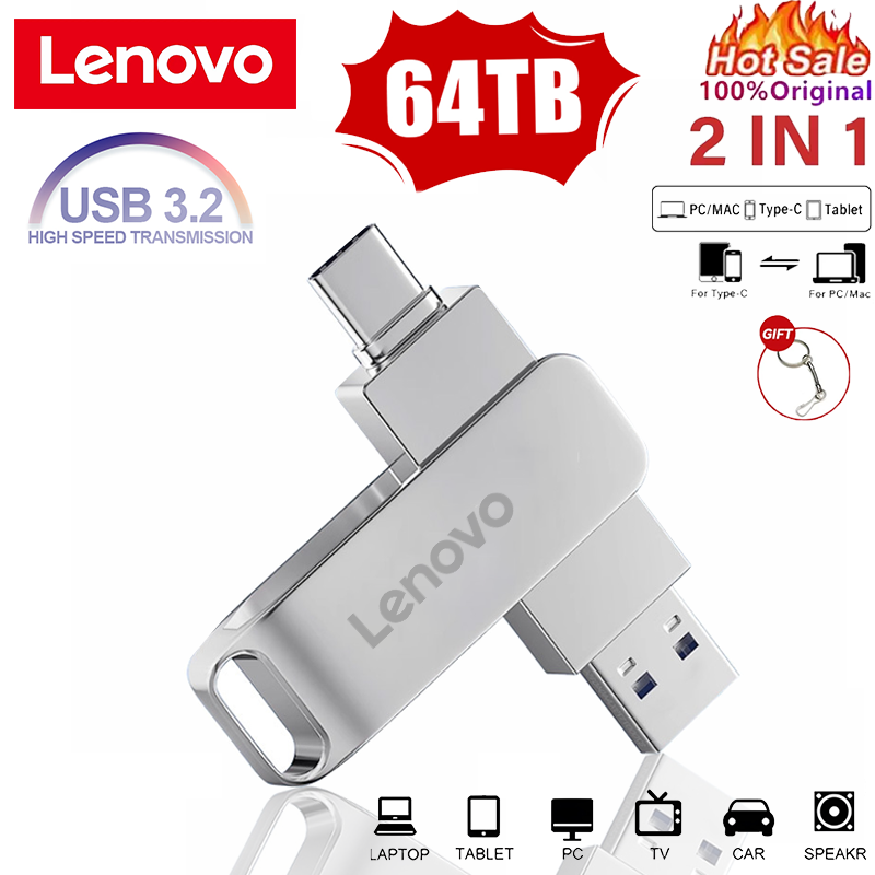 Lenovo 64 ТБ USB3.0 Флэш-накопители 2 ТБ U-диск Высокоскоростной металлический флэш-накопитель Водонепроницаемый Type-C Memoria 16 ТБ USB-накопители 8 ТБ 4 ТБ