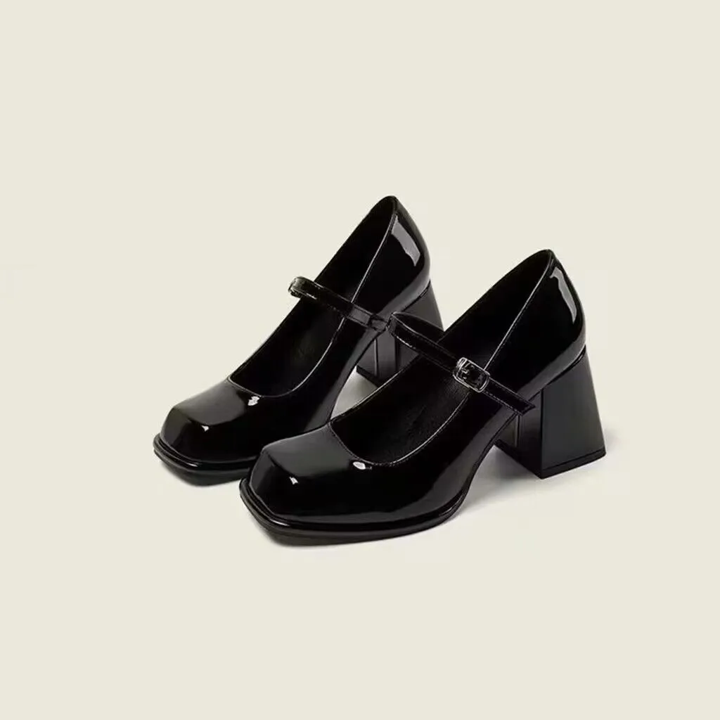 Sandalias negras Vintage Mary Janes para mujer, tacones medios informales con hebilla, tacones elegantes lisos para oficina, verano coreano 2024
