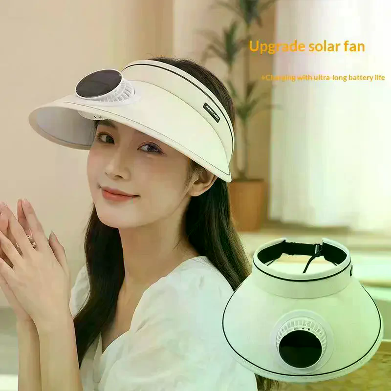 Topi Lebar Berpelindung Matahari dengan Kipas, Topi Visor Luar Ruangan Bertenaga Surya, Topi Pantai Pelindung Matahari Wanita