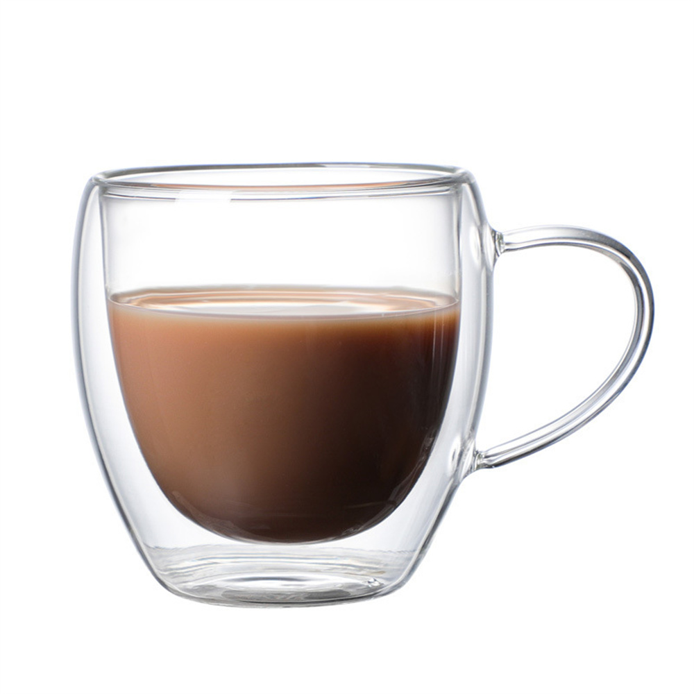 Tasse à café en verre Transparent à Double paroi de 250ml, avec poignée, Double couche d'isolation thermique, tasse de jus et de lait à haute température
