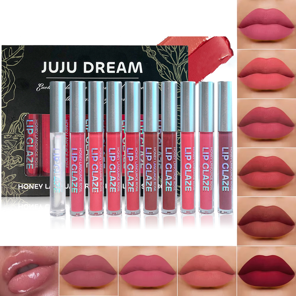 10 stks/set Naakt Lipgloss Matte Fluwelen Lippenstift - Matte Afwerking & Langdurig, Fluwelen Lipgloss Geschenkdoos, Halloween Toneelmake-up