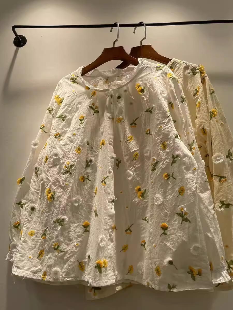 2026 Magnifiques chemisiers pour femmes, style bohème original, broderie florale 3D, chemises et blouses en coton pour femmes