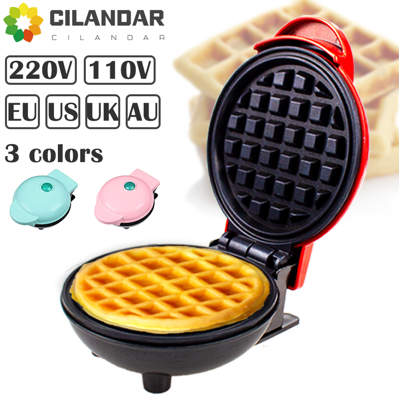Mini máquina eléctrica para hacer gofres de Color, aparato de cocina para niños, olla de postre para desayuno, utensilio, huevos fritos, enchufe estadounidense y europeo