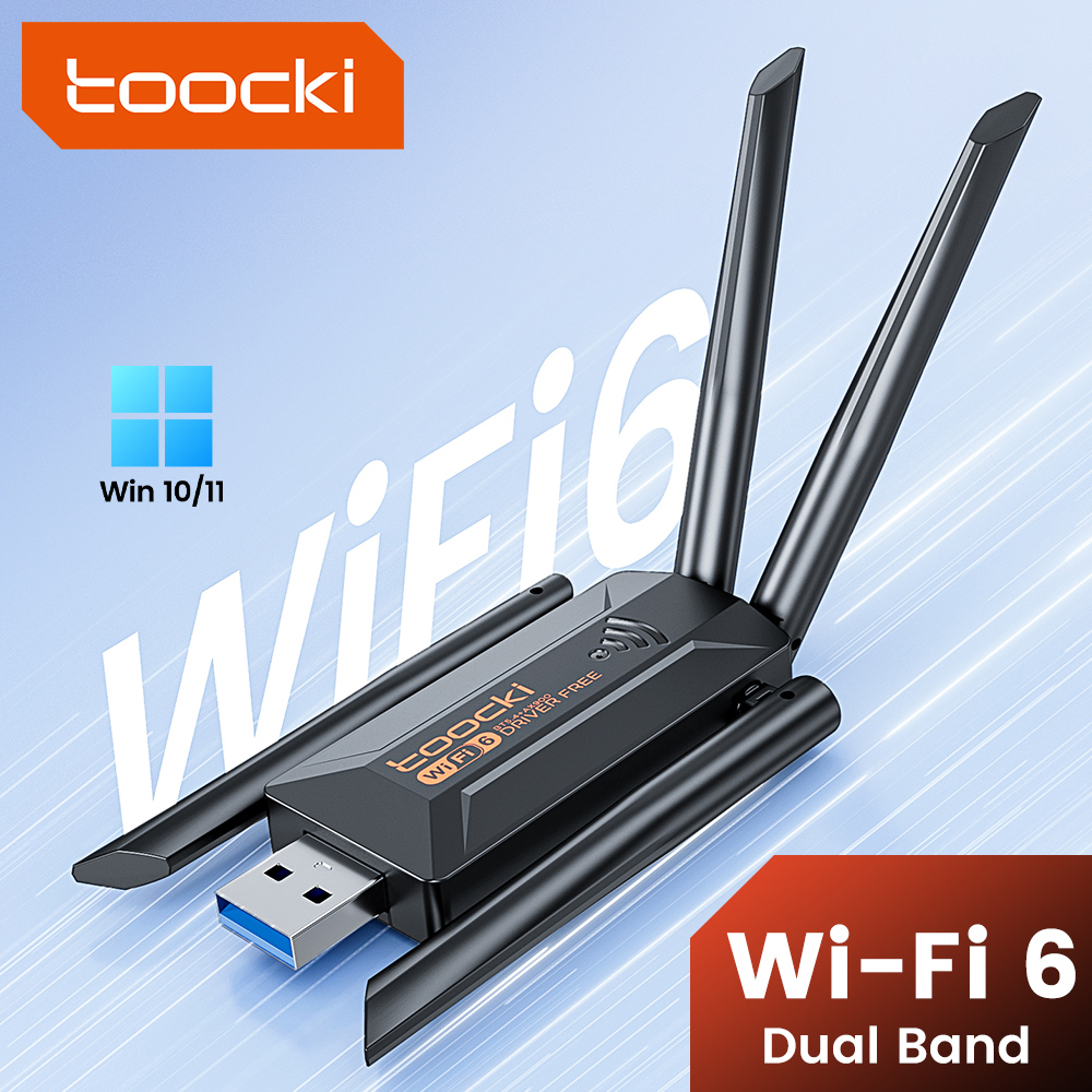Adapter WiFi Toocki TB07 AX1300/AX900 USB z obrotowymi antenami o wysokim zysku, dwuzakresowe karty sieciowe USB 5G i 2.4G do komputerów PC i laptopów