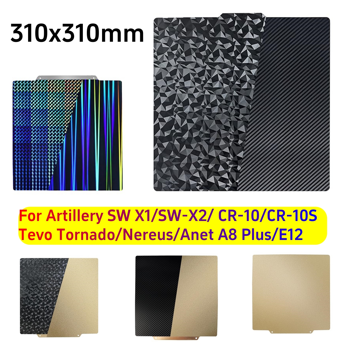 310x310mm para artillería Sidewinder X2 hoja de cama Pei Cr10 310x310 hoja cama calefactable cama magnética Pei placa de construcción holográfica H1H