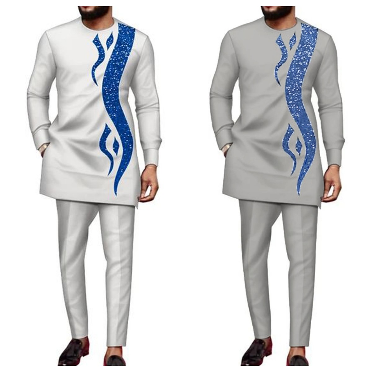 Traje caftán para hombre, Top estampado, pantalones, tela tradicional informal étnica africana, trajes de 2 uds, ropa de boda, conjuntos de moda para hombre