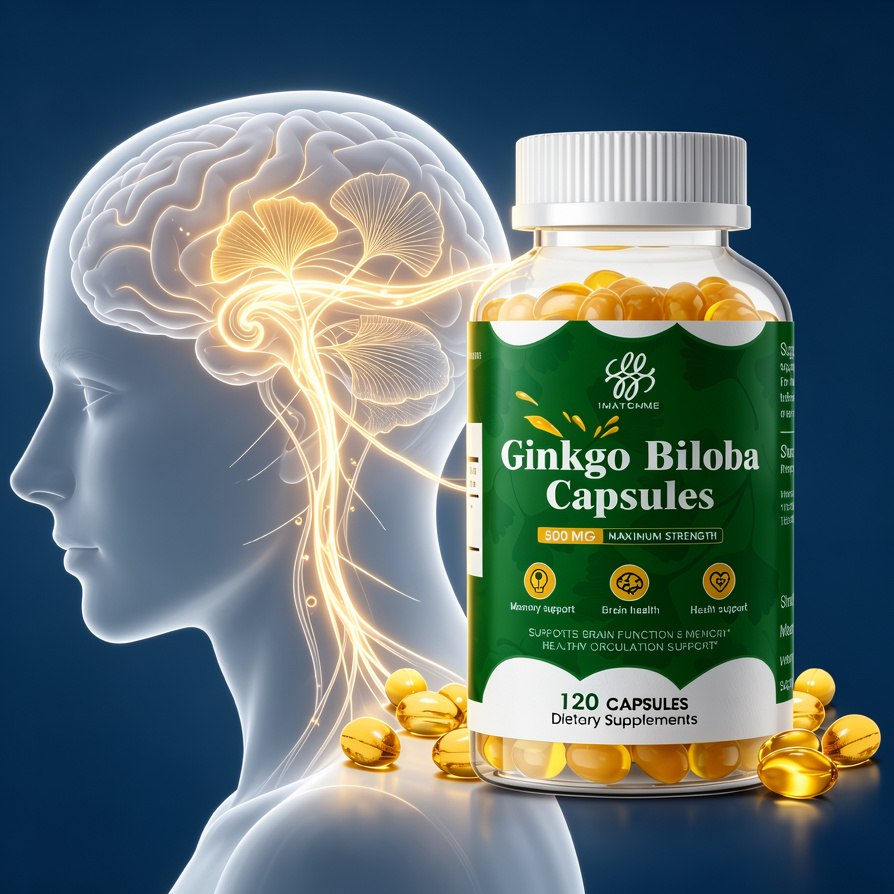 แปะก๊วย biloba ช่วยสนับสนุนการทำงานของสมองและการเสริมความจำแคปซูล120มังสวิรัติอาหารเสริมสมุนไพร