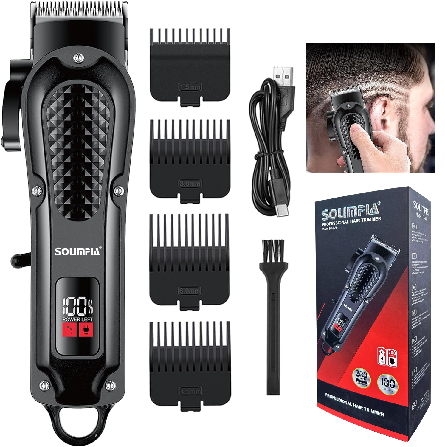 Solimpia Haarschneidemaschine, elektrisch, über USB wiederaufladbar, für Männer, Heimgebrauch, Friseursalon, Schnitzerei, elektrischer Haarschnitt in Salonqualität